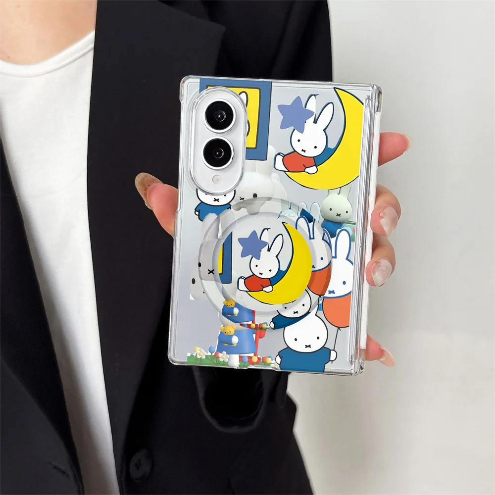 Miffy Cartoon Rabbit Moon Balloon Magnetic Foldable PC Case For Samsung Z Fold8 Ultra Z Fold8 Z Flip8 Shockproof Hinge Protectiv
