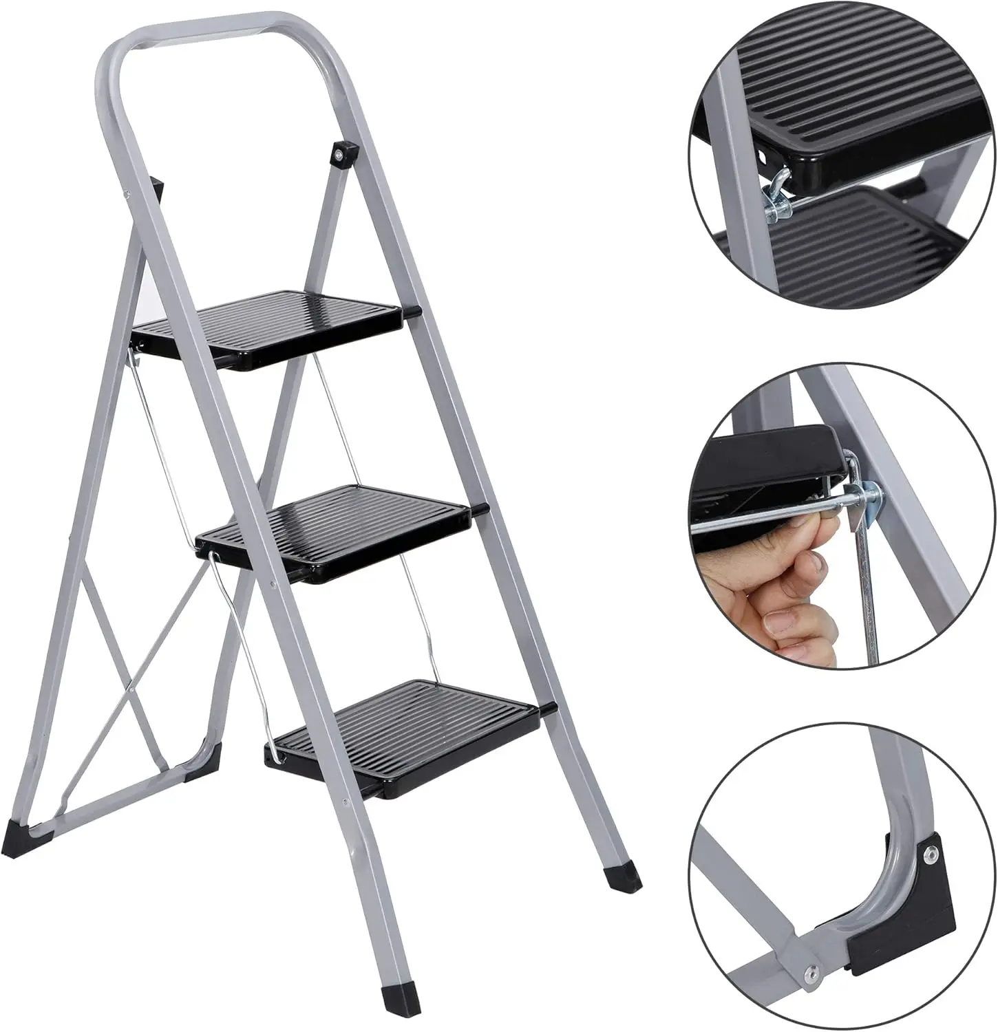 3 Step Ladder Folding Step Stool,Adult Foldable Portable Little Giant Ladder,w/Wide Anti-Slip Pedal,330 Lbs Capacity