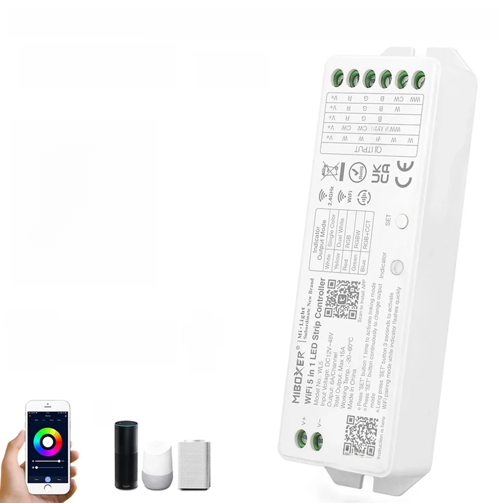 Miboxer WL5 2,4G 5IN1 WiFi LED Controller APP/TUYA/Dritte Party Sprachsteuerung Für Einzel/zwei farbe RGB RGBW RGB + CCT Led Streifen