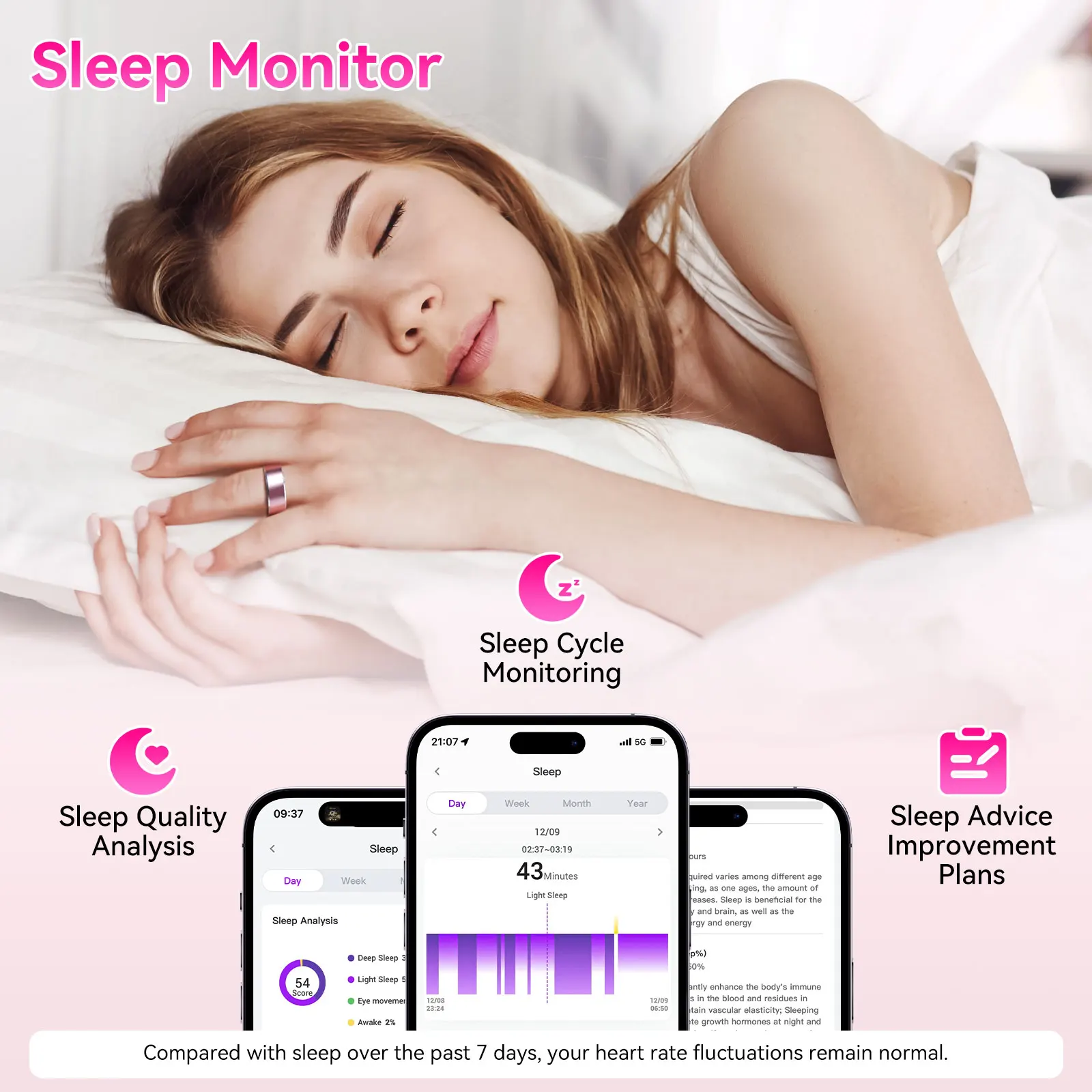 EIGIIS 2025 Nowy inteligentny pierścień monitorujący zdrowie, pierścienie zdrowia dla kobiet i mężczyzn Sterowanie gestami pierścienia snu, z licznikiem kroków tętna