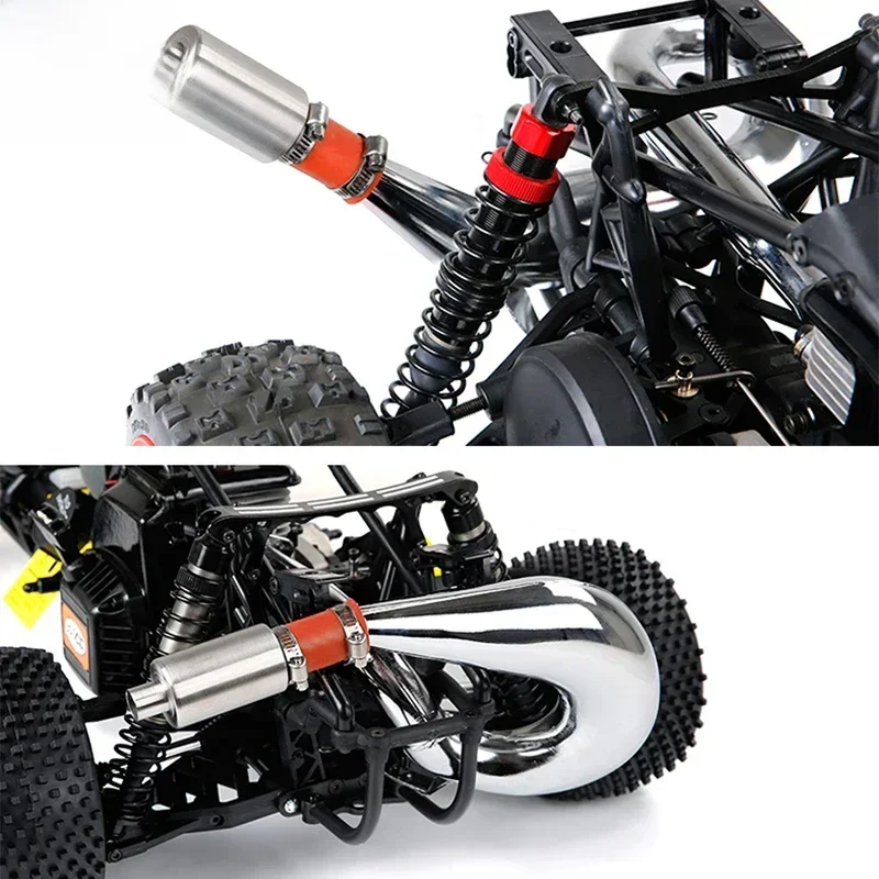 Rc Car Gas Silencer Muffler Pipe Kit Fit 1/5 HPI ROFUN BAHA ROVAN KM MCD BAJA 5B 5T 5SC Losi 5ive-t TDBX FS Buggy Parts — 2