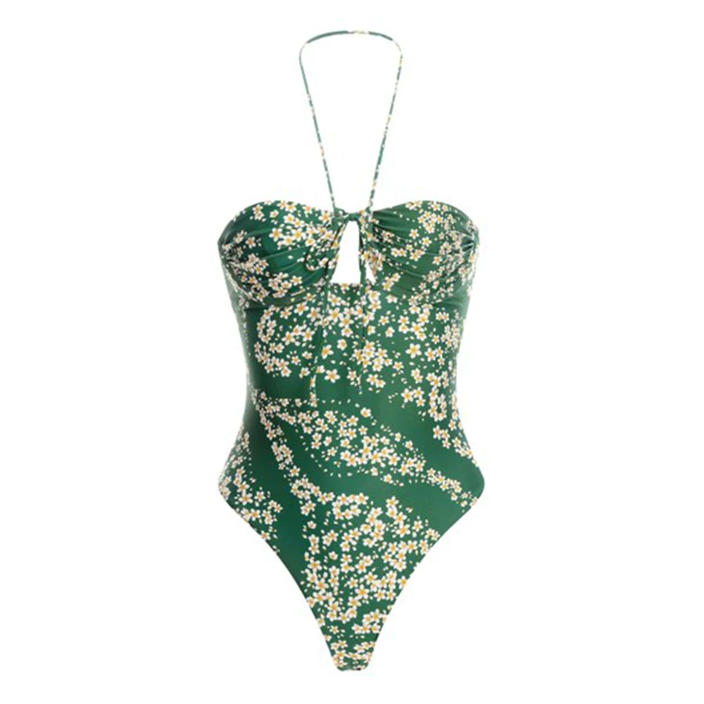 Halter Print One Piece Swimsuits & Coverups Green Women\'s Summer Swiming Suit Surf Wear Summer Beach Thong Underwear Bra