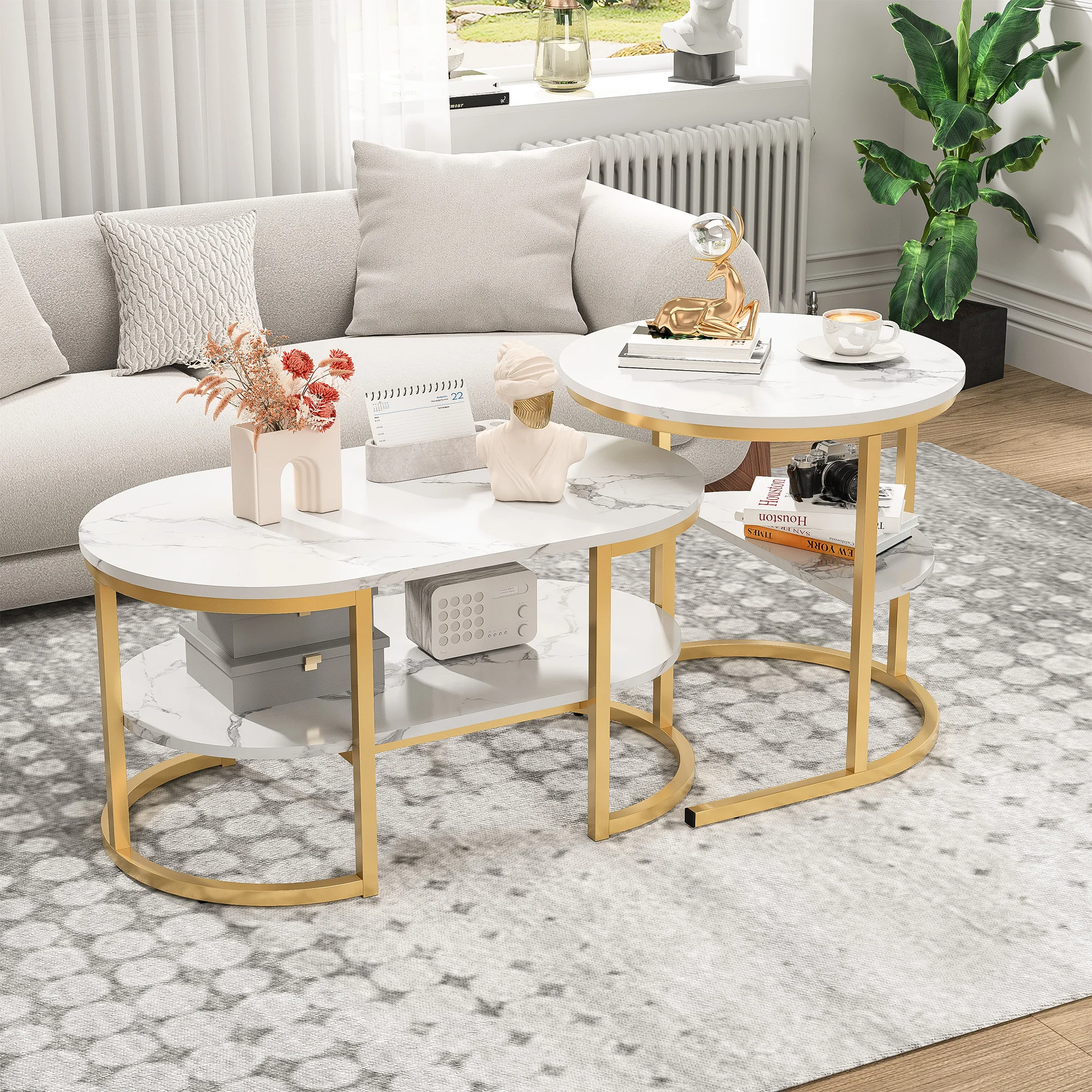 Comanlai, Couchtisch-Set, Couchtisch, Wohnzimmer-Couchtisch, Sofa-Couchtisch, zweistufiger Couchtisch mit Stauraum, Nest-Couchtische, Couchtisch-Set in verschiedenen Höhen, Sofa-Beistelltisch,