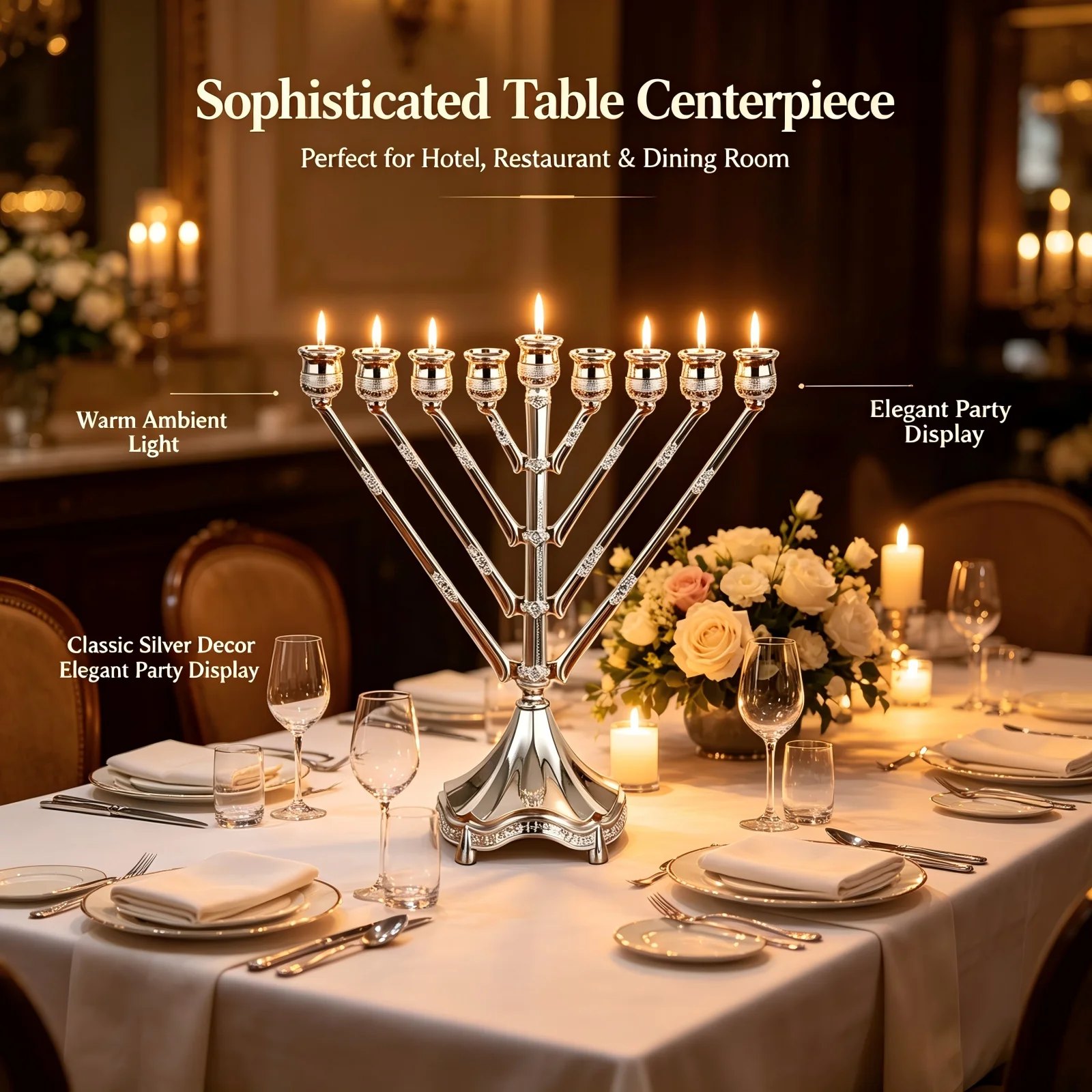 Vintage 9-Arm Embossed Candelabra Retro Candle Holder Tabletop Ornament For Hotel Restaurant Dining Room Wedding Party Decor