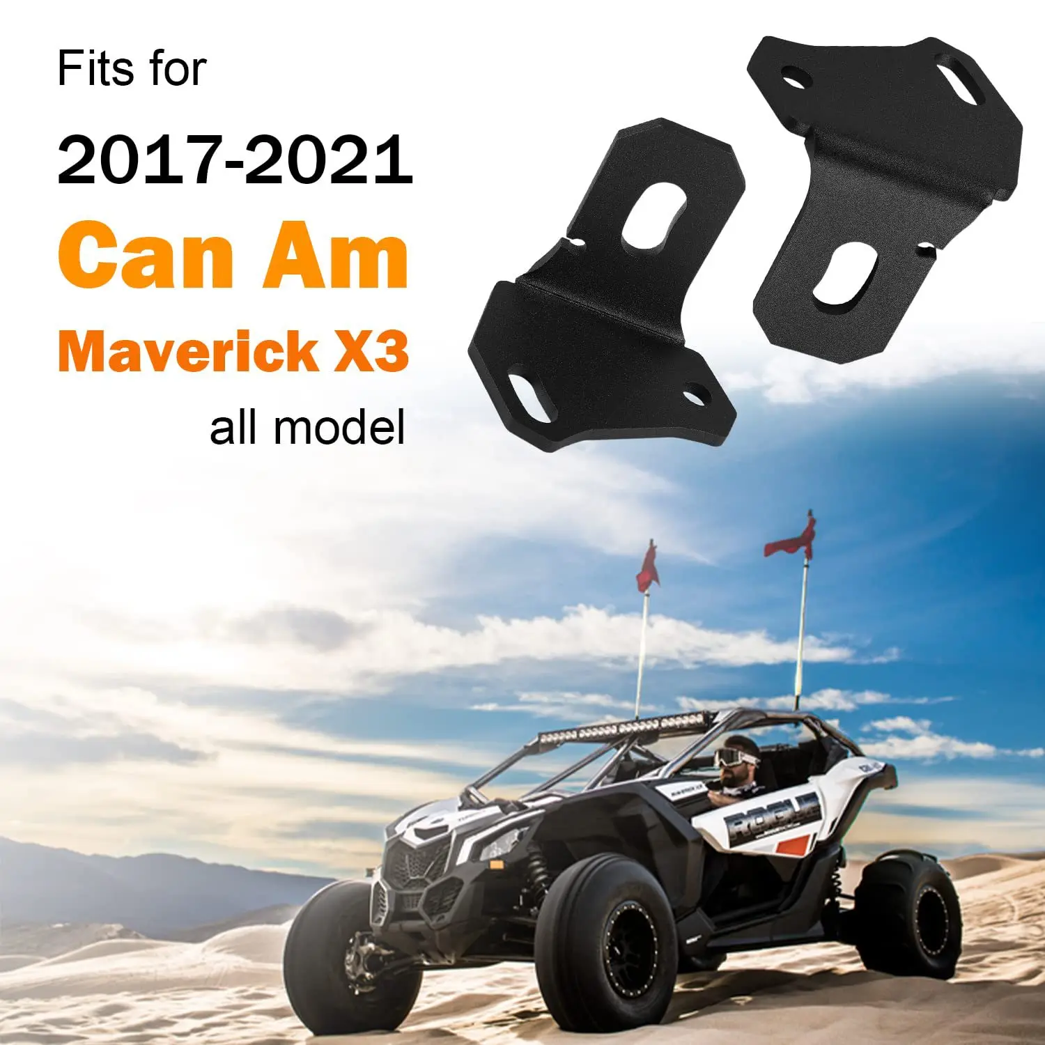 2PCS UTV Rear Pillar Flag Antenna Mount Brackets LED Whip Lights for  Can Am Maverick X3 X3 Max Turbo DS RS RR 2017-2021