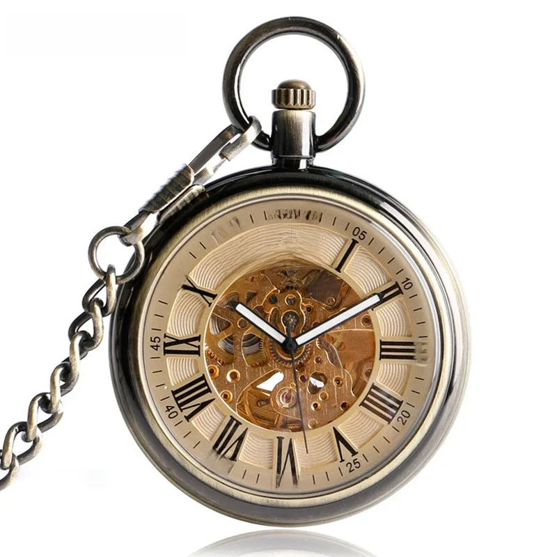 SHUHANG zegarki kieszonkowe z łańcucha Fob luksusowe Antique Style Auto mechaniczny opieki zegar własna Winding wisiorek Relogio De Bolso — zdjęcie 2