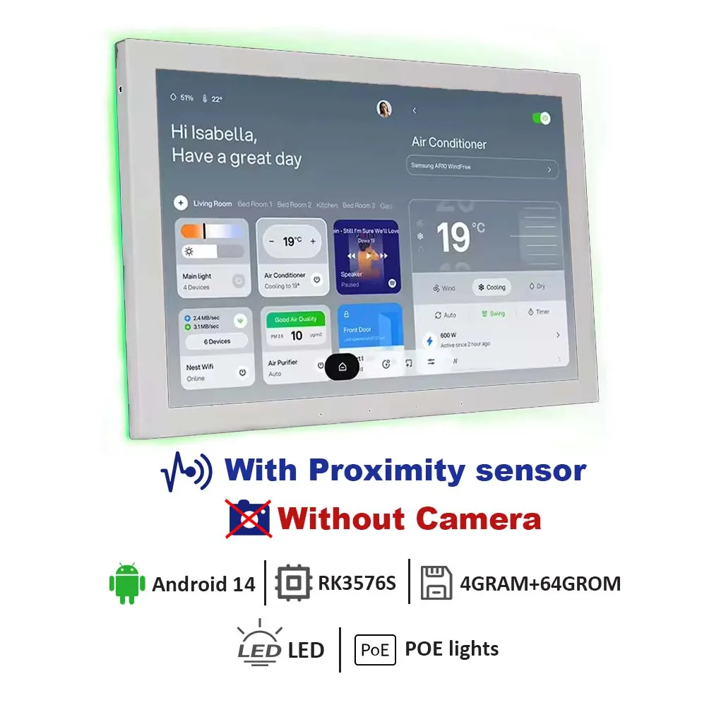 Wandgemonteerde 10 inch Android 14 Smart Home Controller, soepele 4G 64G touchscreen tablet, Tuya Home Assistant, POE, WiFi, BT, RS485, DC-ingang