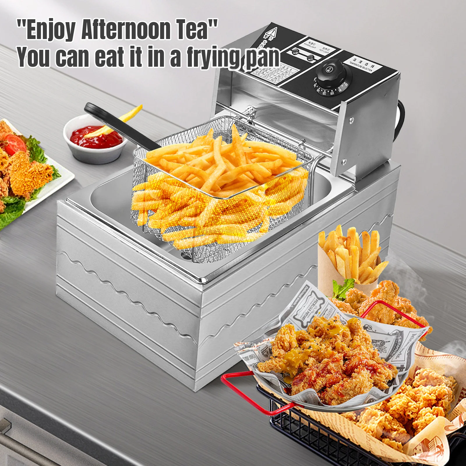 6l elektrische Fritte use 2500w Edelstahl kommerzielle elektrische Friteuse Haushalts chips Bratpfanne Pommes Frites machen Maschine