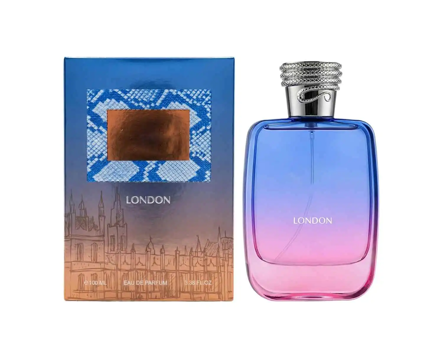 

The new London men's perfume, with oriental wood tone, blue and pink gradient bottle body and snake shaped bottle cap, has rich layers and lasting fragrance, suitable for formal occasions or at night.