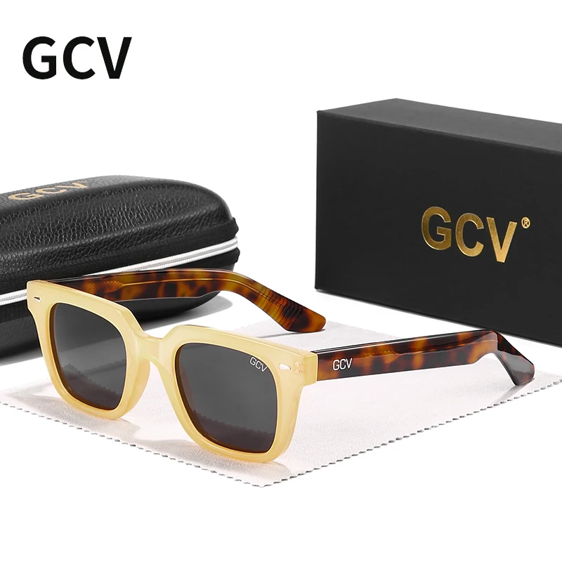 GCV Brand Appearance Patent Acetate Fashion Women Sunglasses Designer Retro Rectangle Sun Glasses Female Vintage Square Eyewear