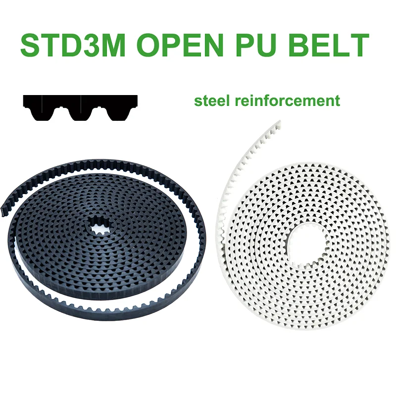 STD3M PU Open Belt S3M Belt Polyurethane Timing Belt 60S3M Convery Tooth Belt 150S3M Steel Inreforcement Transmission Belt