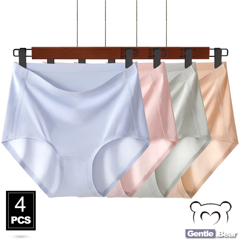 Sweet. Bear – sous-vêtements en soie glacée pour femmes, culotte taille haute sans couture, slip respirant, grande taille 4XL, lingerie élastique