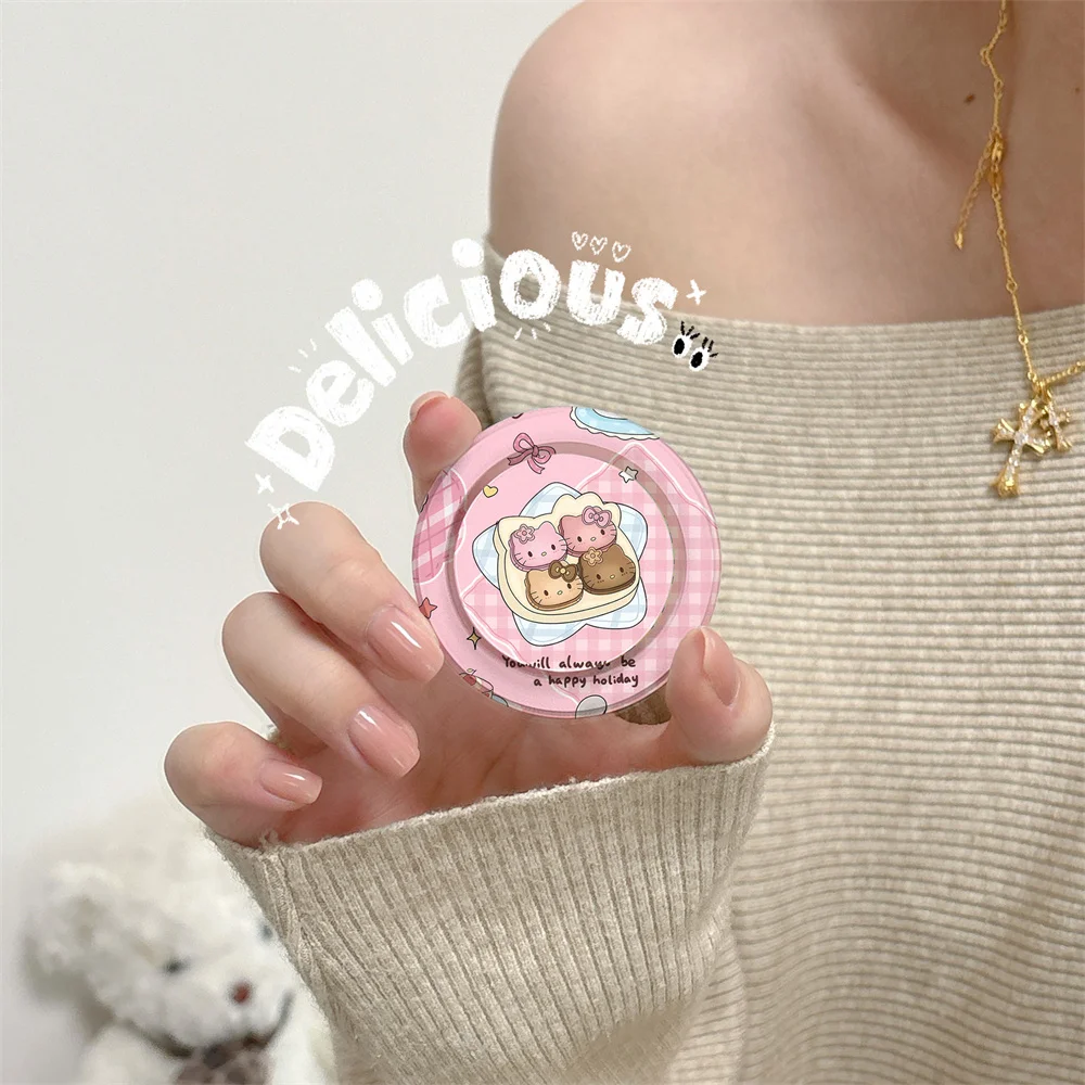 Kawaii Pink Plaid Hello Kitty Biscuit Print MagSafe Telescopic Magnetic Phone Stand Adjustable Bracket For All Magnetic Smartpho
