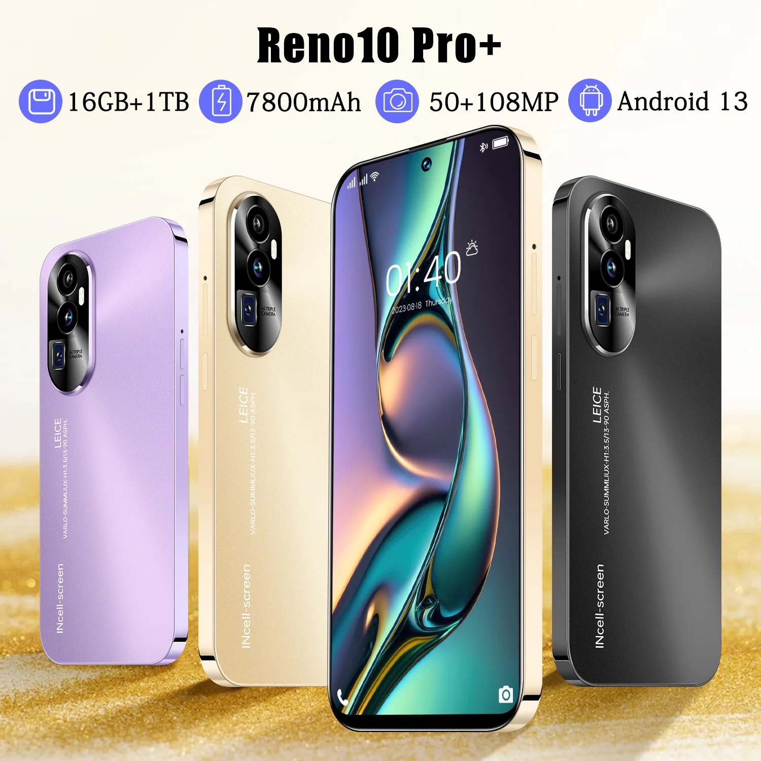 

2025 New Reno 10 Pro+ Global Version Smartphone 7.3 inch Full Screen 5G Cell Phone 16TB+1TB 7800mAh Mobile Phones 108MP Celulare