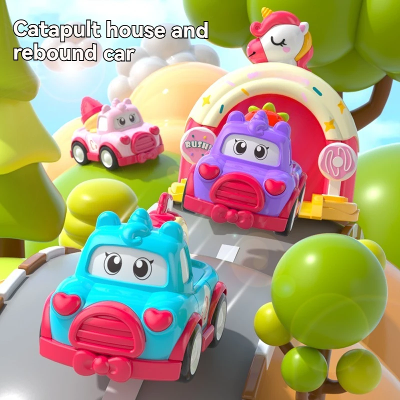 

Cartoon Inertia Vehicles with Unicorn Launcher Garage - Montessori Educational Baby Toy Set - YIMI Cute Dessert Press & Go Cars