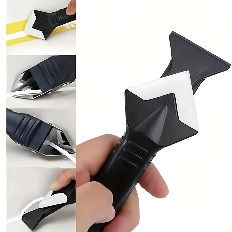 

Многофункциональный силиконовый инструмент 3-в-1 с головкой из нержавеющей стали и 5 сменными насадками – для удаления затирки и финишной обработки герметика для кухни и ванной