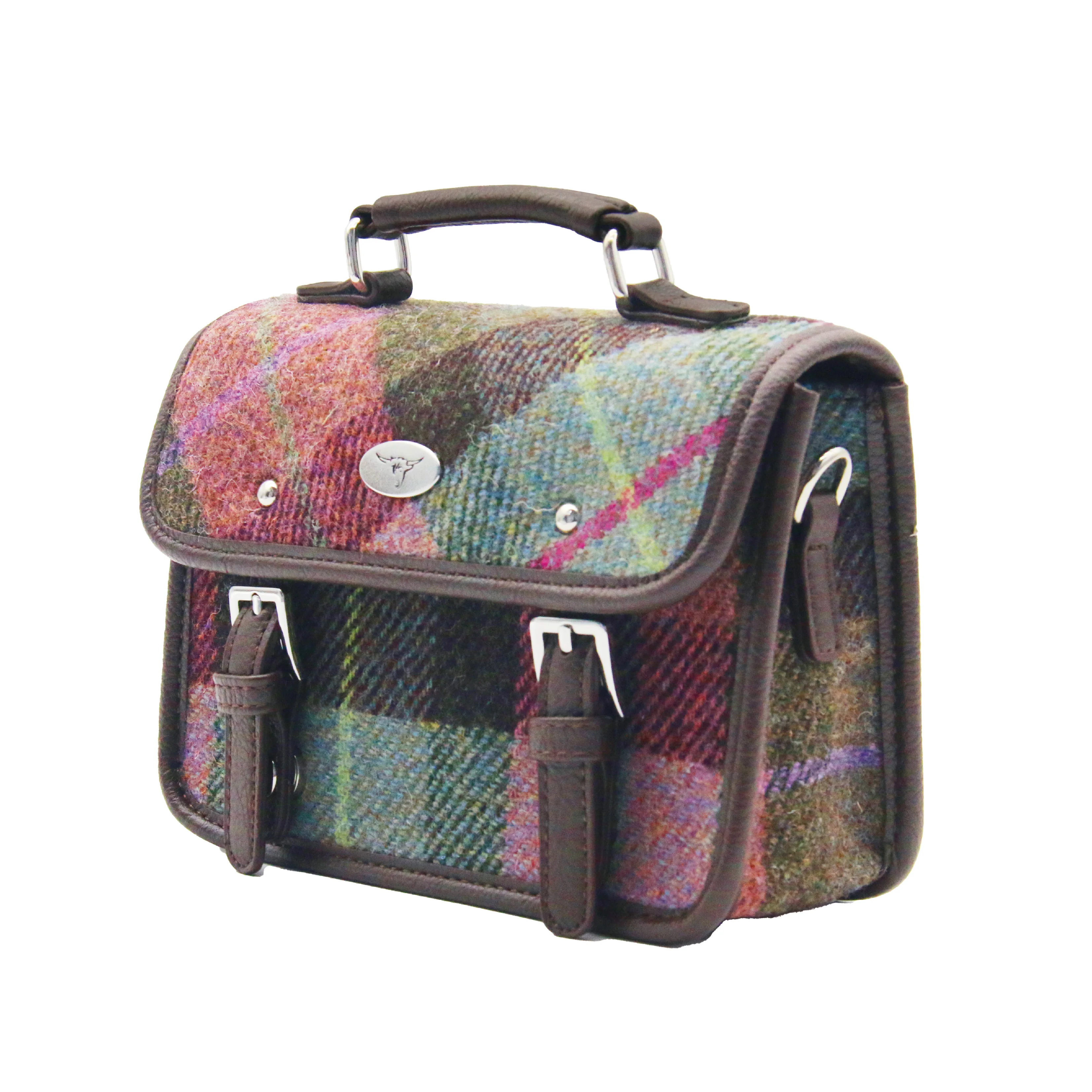 GLEN APPIN Authentic Harris Tweed Bervie Ladies Mini Satchel. Premium Scottish plaid wool crossbody purse with detachable shoulder strap. Elegant vintage small shoulder bag for women, compact handbag