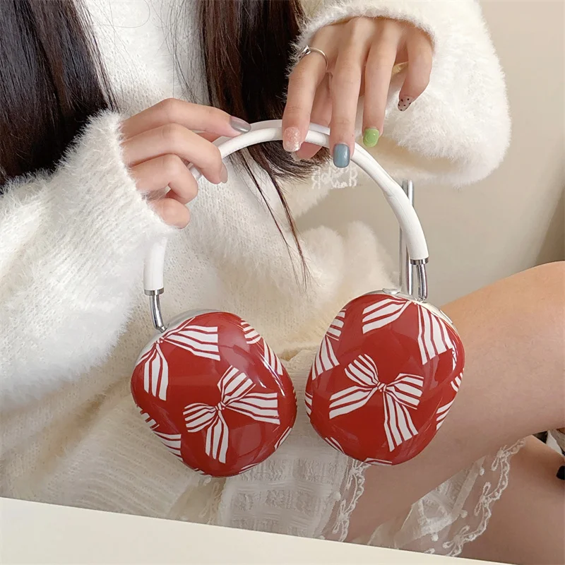Cute Bow Plaid Earphone Case For Apple Airpods Max Protective Cover Soft Silicone Kawaii Headphone Cases For AirpodsMax Funda