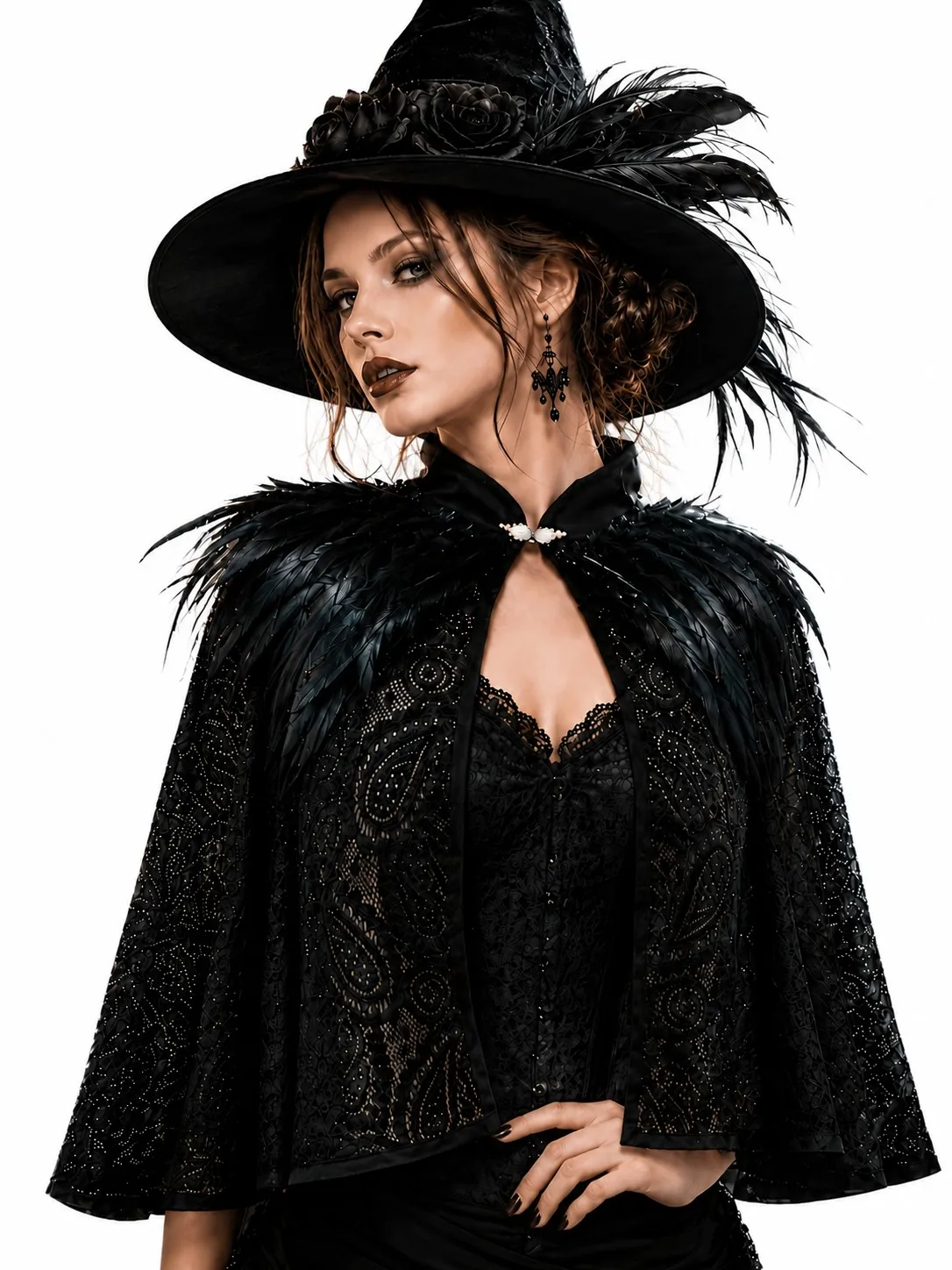 CLOUDY.LEE Women Gothic Lace Capelet Black Victorian Short Cape Shawl Tie Front Vintage Steampunk Halloween Costume Cover Up
