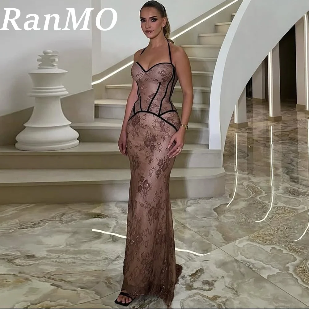 

Ranmo Элегантное платье с бретелькой на шее и низким воротником, платье русалки для выпускного вечера длиной до пола, элегантные вечерние платья без рукавов 2025