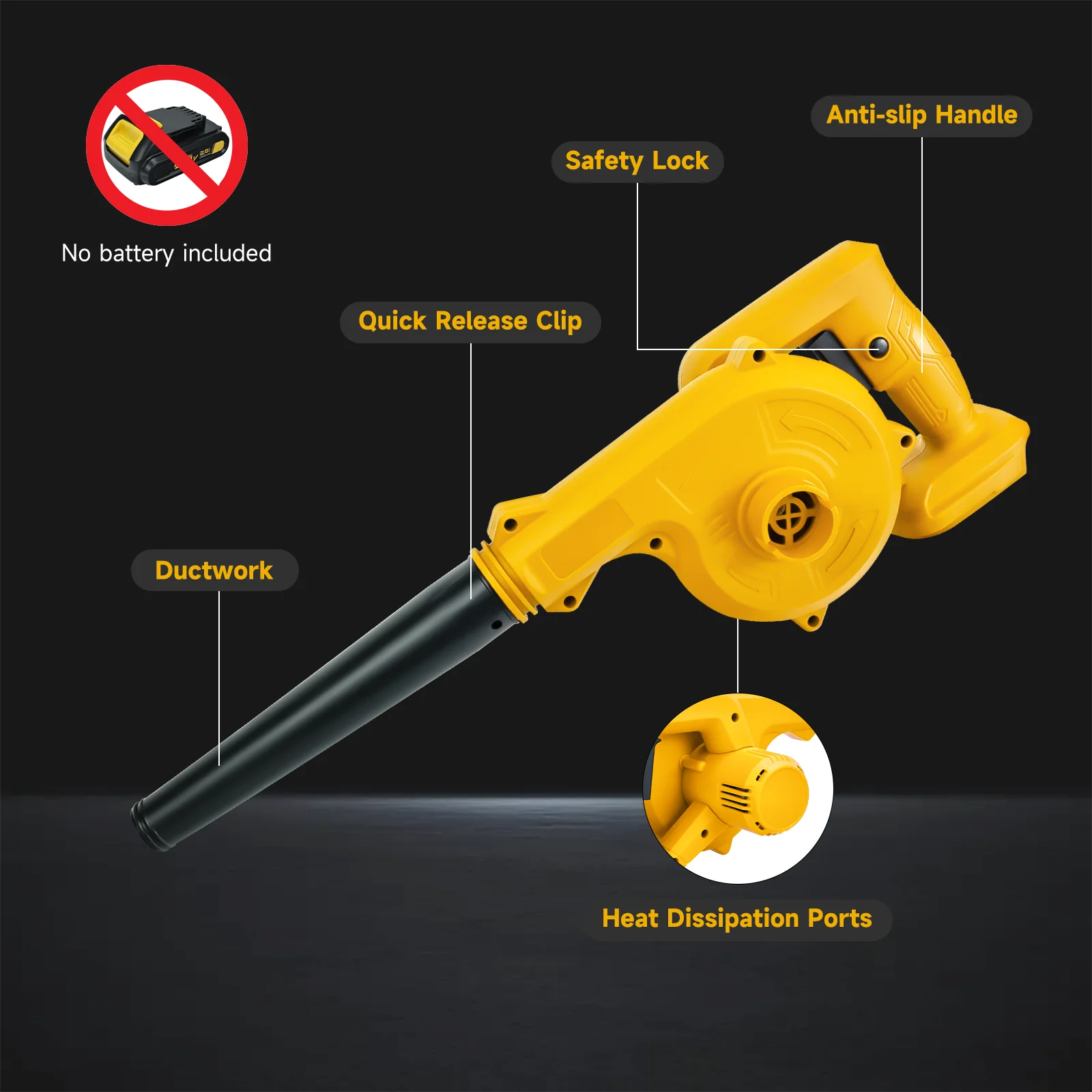 Draadloze Bladblazer Voor Dewalt 20V Batterij Elektrische Jobsite Luchtblazer 2-In-1 Handgreep Elektrische Ventilator En Stofzuiger