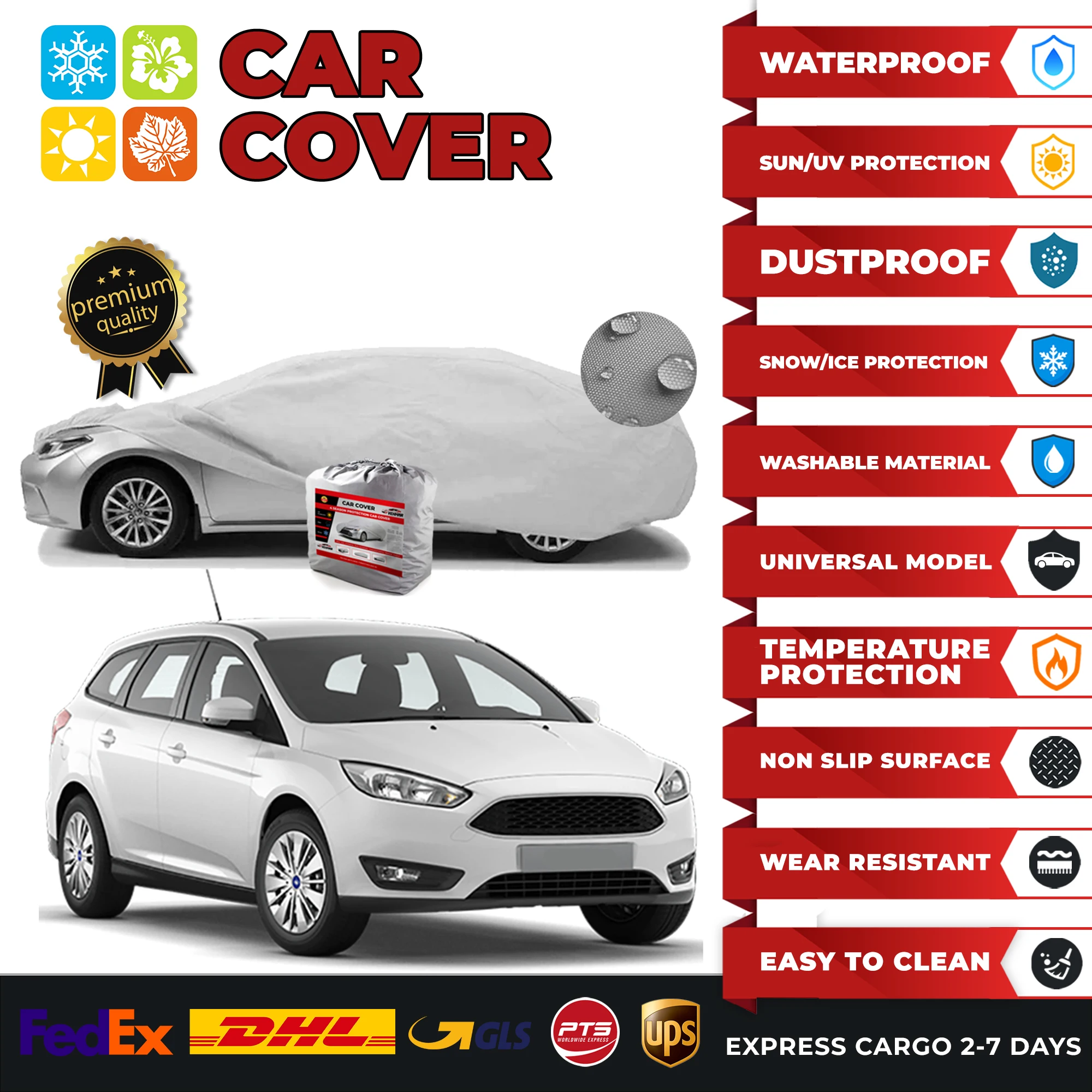 Car Cover for Ford Focus 2 Universal Car Covers Indoor Outdoor Full Auto Cover Sun UV Dust Resistant Protection