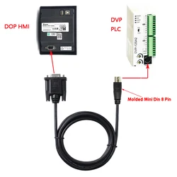 DB9 Male RS232 to Mini Din 8P Male Serial Cable for Connecting Delta DVP Series PLC to DOP Series HMI