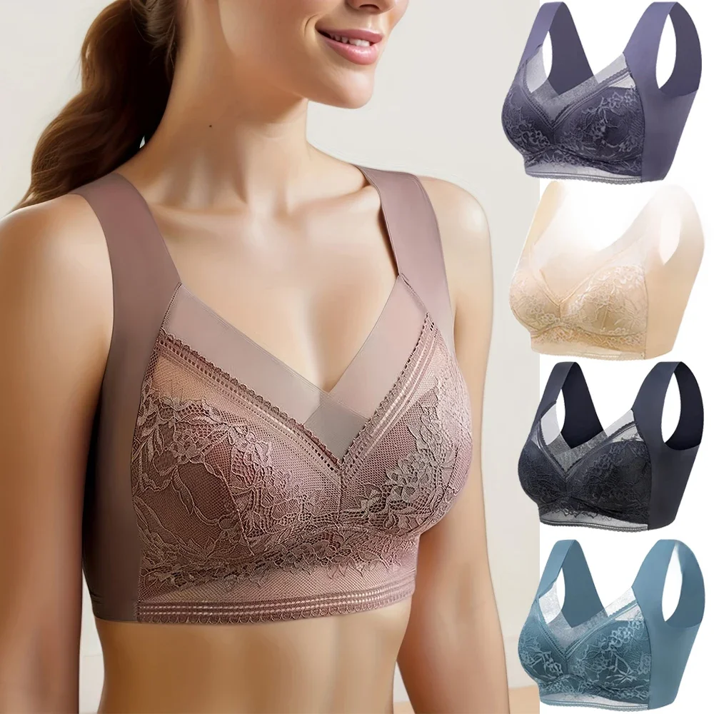 L-6L feminino sutiã grande push up seda gelo sem costura superior bralette renda sem fio sutiãs de