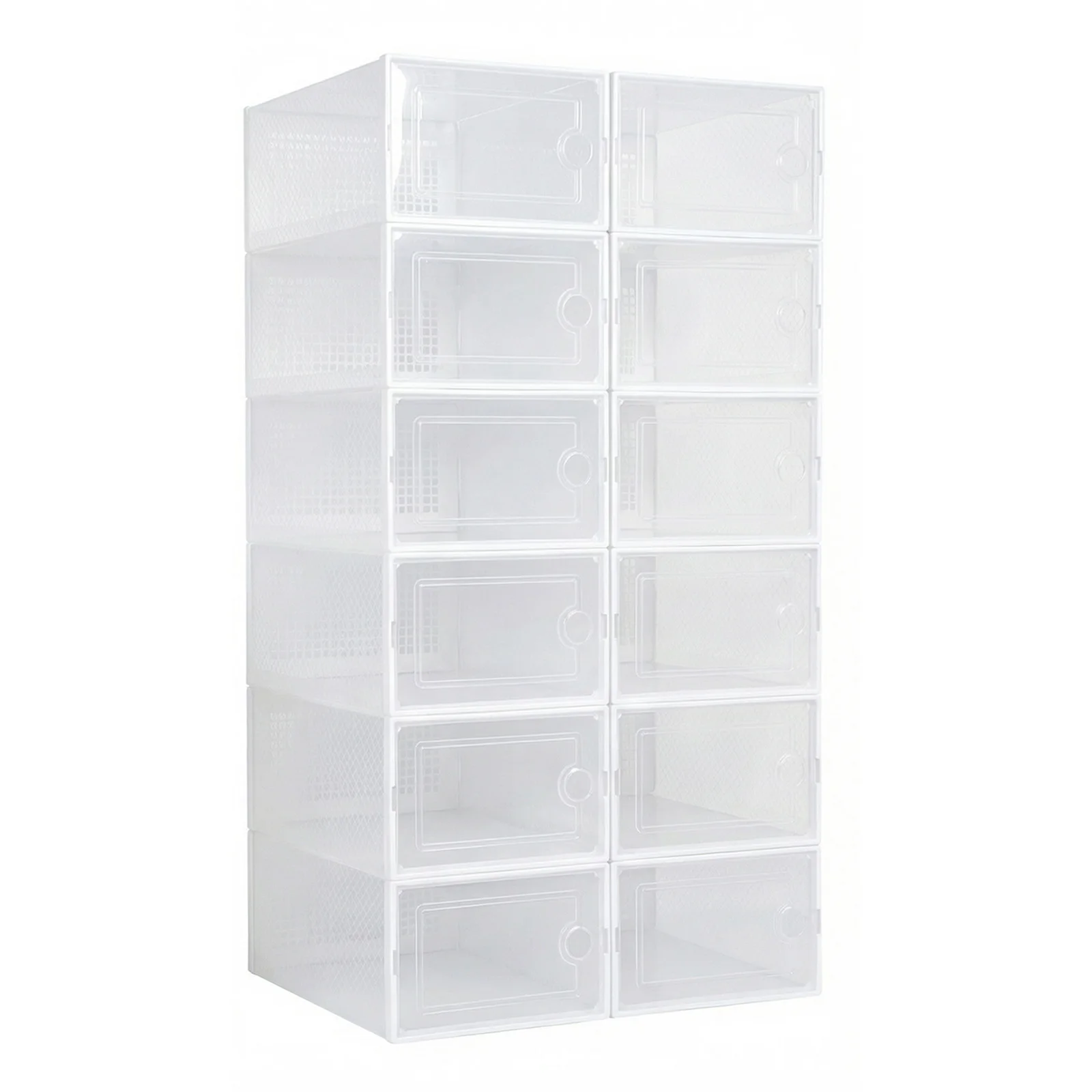 Schoenendozen, verpakking van 6/12, stapelbare schoenorganizer, schoenenopberger, schoenendoos met deksel voor schoenen tot maat 45, wit