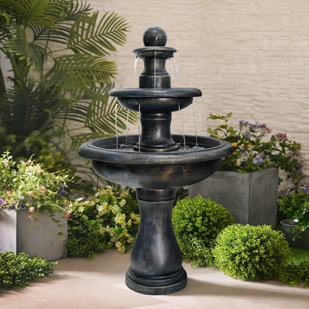 45.2 ''H Outdoor Floor 3 Tier Concrete Fountain with Electric Pump - Garden Cascading Waterfall for Yard Patio Lawn Home Decor