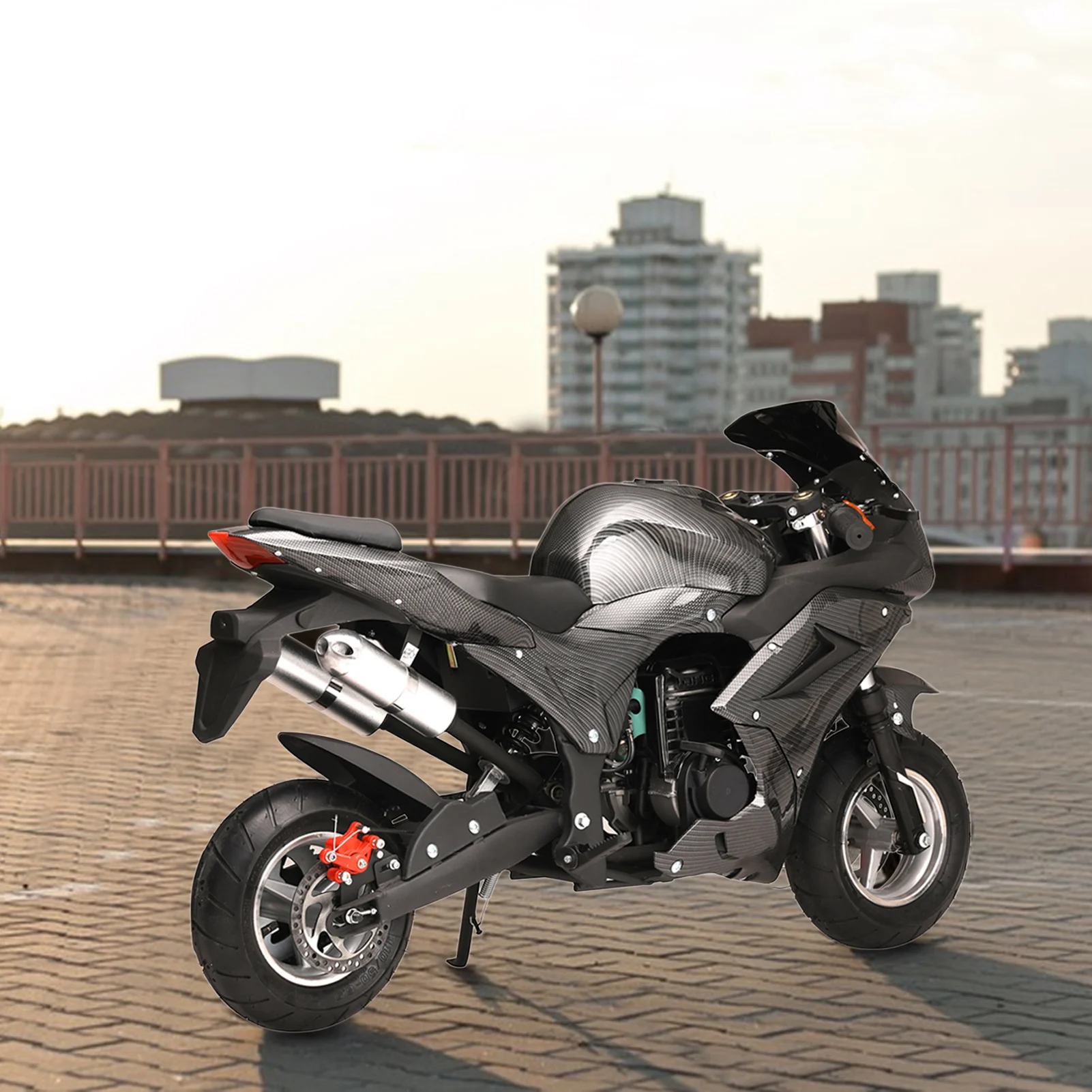 มอเตอร์ไซค์จรวด4จังหวะสำหรับเด็ก49cc มอเตอร์ไซค์ขนาดเล็กมอเตอร์ไซด์แบบใช้แก๊สพร้อมดิสก์เบรกหน้าหลังไฟหน้าคู่ระบบ25MPH ความเร็ว