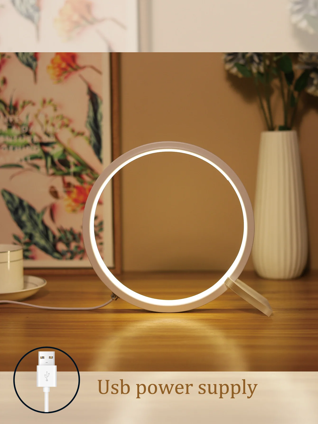 16cm Round LED Table Lamp USB Button Stepless Dimming Reading Desk Lamp Bedroom Decor Night Light Bedside Table Lamp