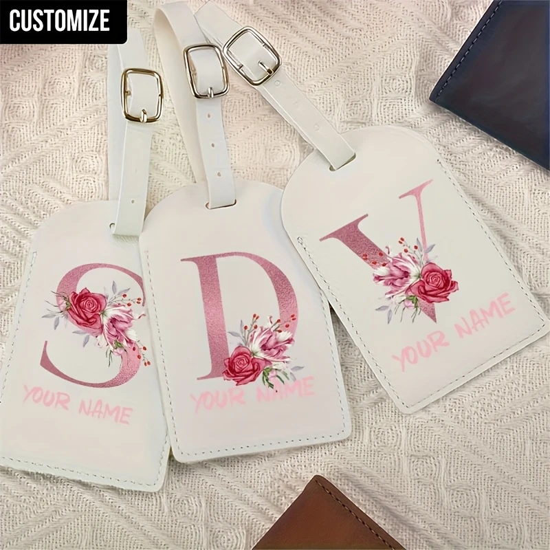 Custom Floral A‑Z Initial Luggage Tag Personalized Name Creative Suitcase Label Travel Accessory for Party Favors Business Trip