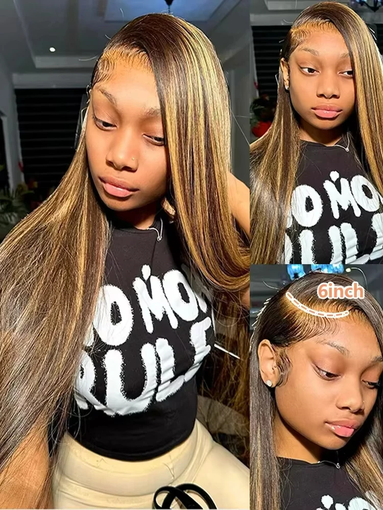 30 40 بوصة 4/27 أومبير براون تسليط الضوء على 13x6 HD الدانتيل الجبهة باروكة من شعر طبيعي عالية الكثافة العظام مستقيم الملونة الدانتيل شعر مستعار أمامي #4