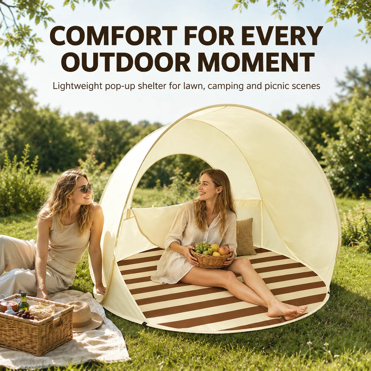 1PC Portable Outdoor Shade Tent Quick Open Pop Up Shelter with Floor Mat for Lawn Picnic Beach Camping