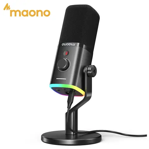 Maono Dynamic USB Microphone with RGB Lighting, 24-Bit/48kHz, Desktop Stand
