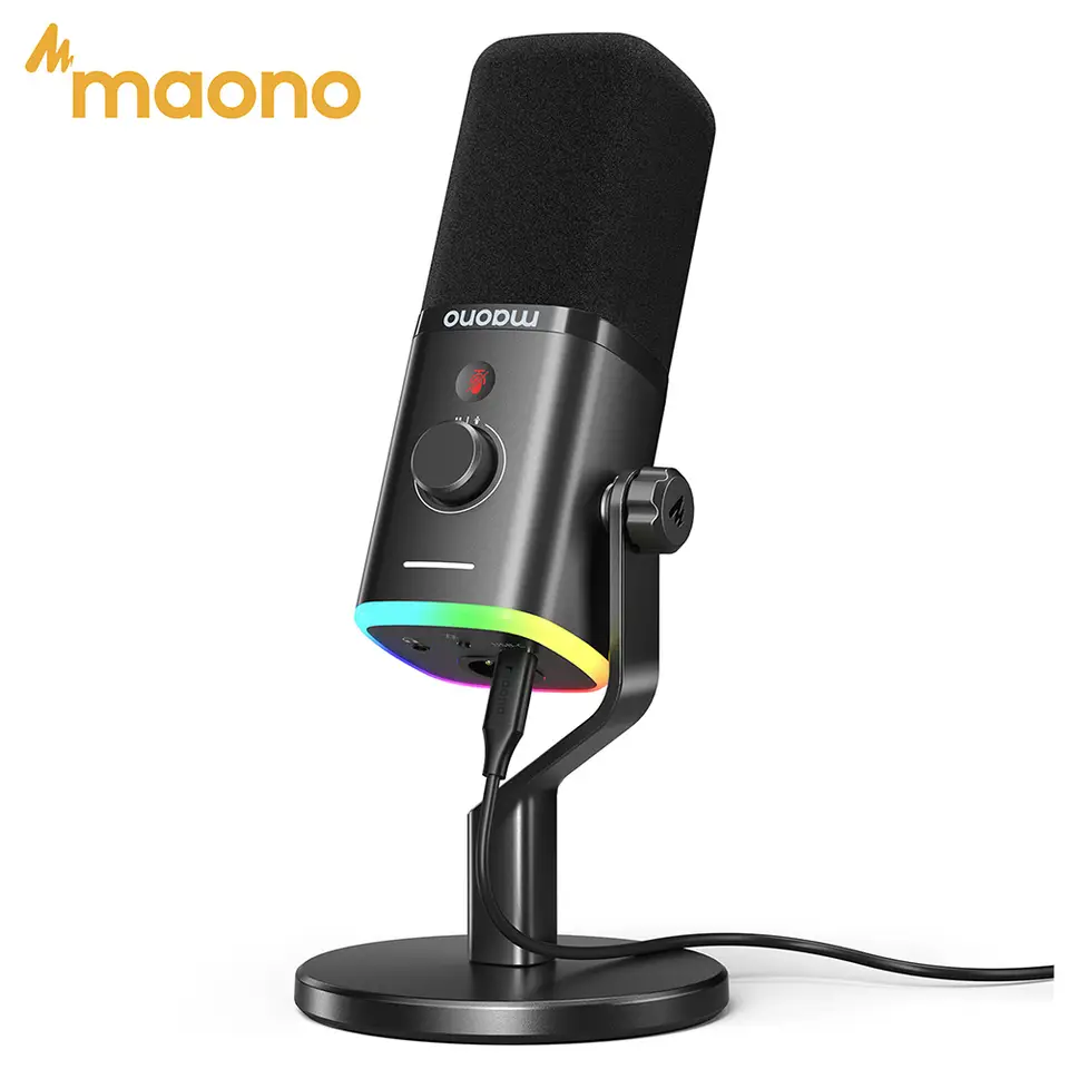 Maono Dynamic USB Microphone with RGB Lighting, 24-Bit/48kHz, Desktop Stand