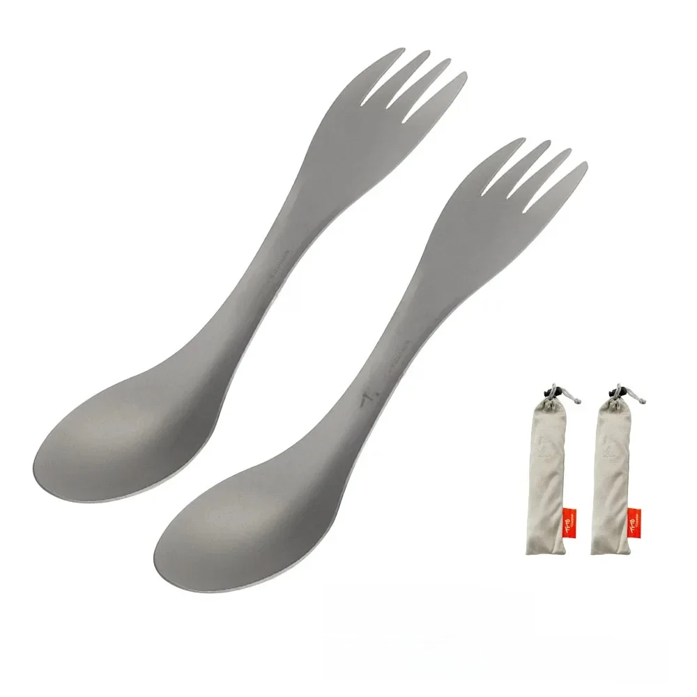 2Pcs Titan Spork 2-in-1 Löffel Ultraleicht Kochgeschirr Tragbare Gabel Messer Outdoor Camping Picknick Reise umweltfreundliche Besteck