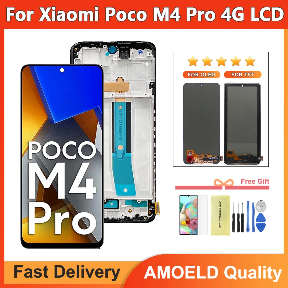 

AMOLED For Xiaomi Poco M4 Pro 4G LCD Touch Screen Digitizer Assembly For Poco M4 Pro 4G 201117PI 2201117PG Display With Frame