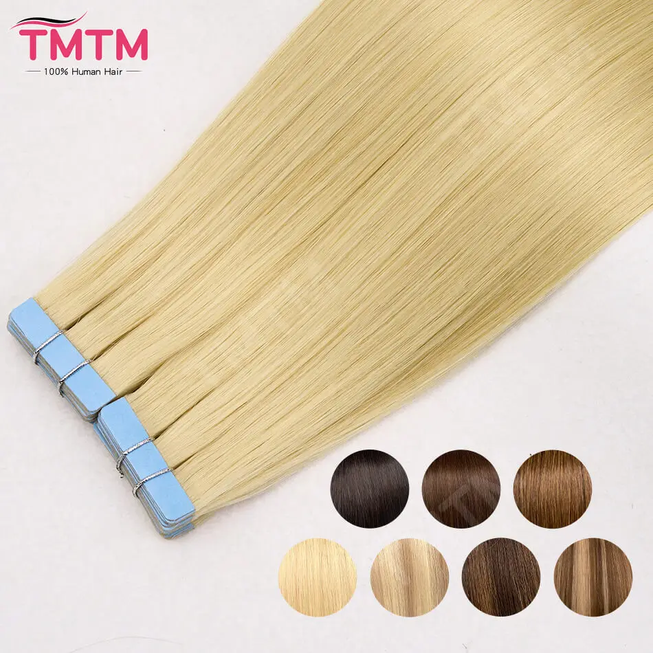 

14-22 Inch Tape in Hair Extensions Human Hair 20Pcs/Pack Blonde Straight Tape Hair Extension 4x0.8cm Skin Weft PU Tape On Hair