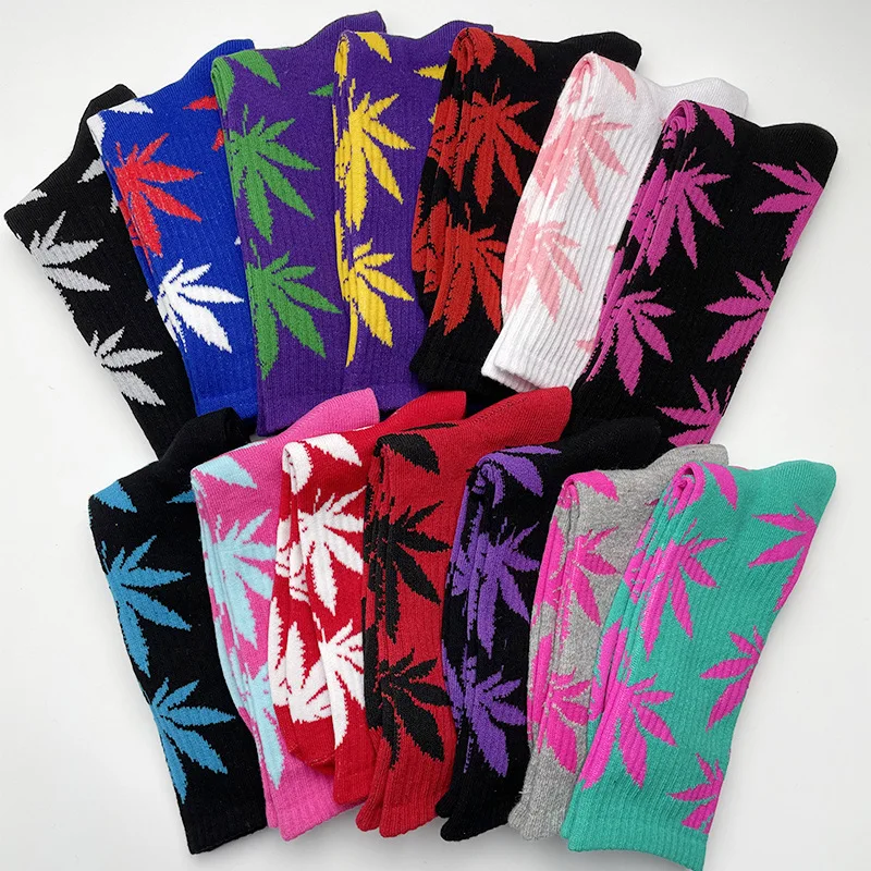 DONG AI 1 Pairs Funny Skateboard Socks Hemp Meias Happy Maple Leaf Sokken Cotton Weed Couple Trendy Street Style Harajuku Sox