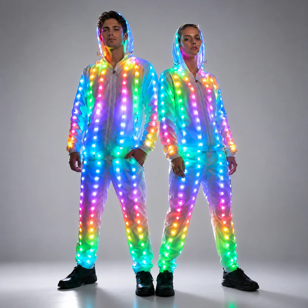 Veste, pantalon et costumes lumineux à LED pleine couleur pour scène, tenues créatives pour événements et raves