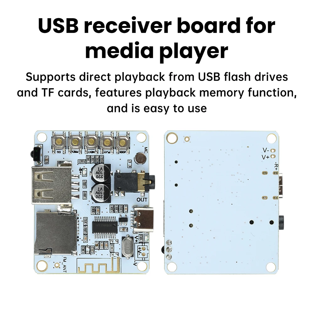 Bluetooth 5.4 Audio Receiver Board mit USB/TF Wiedergabe Verlustfreie Dekodierung AAC MP3 WAV FLAC APE für Auto AUX DIY Netzteil