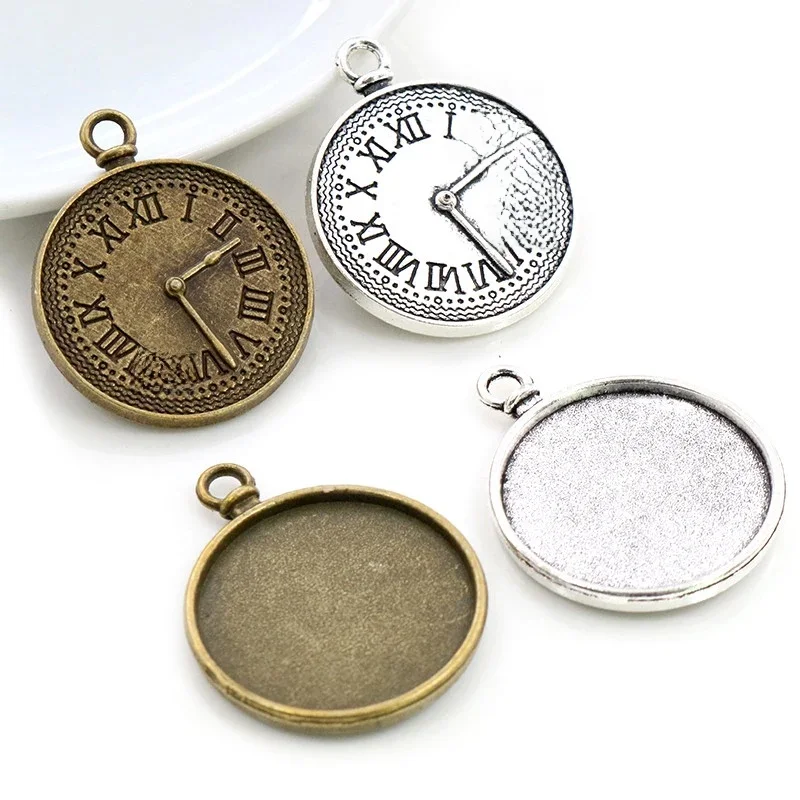Nowa moda 5 sztuk 25mm wewnętrzna rozmiar antyczne srebro pozłacane brąz zegar Cabochon baza ustawienie Charms wisiorek — zdjęcie 2