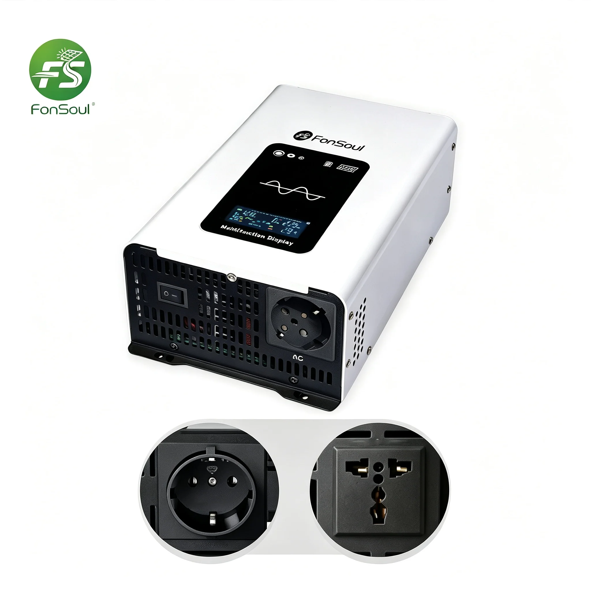 Fonsoul Solar Power Pure Sine Wave Inverter 1600W DC 12V 24V AC 110V 220V Camping Home Appliance & Automotive Use LCD Screen