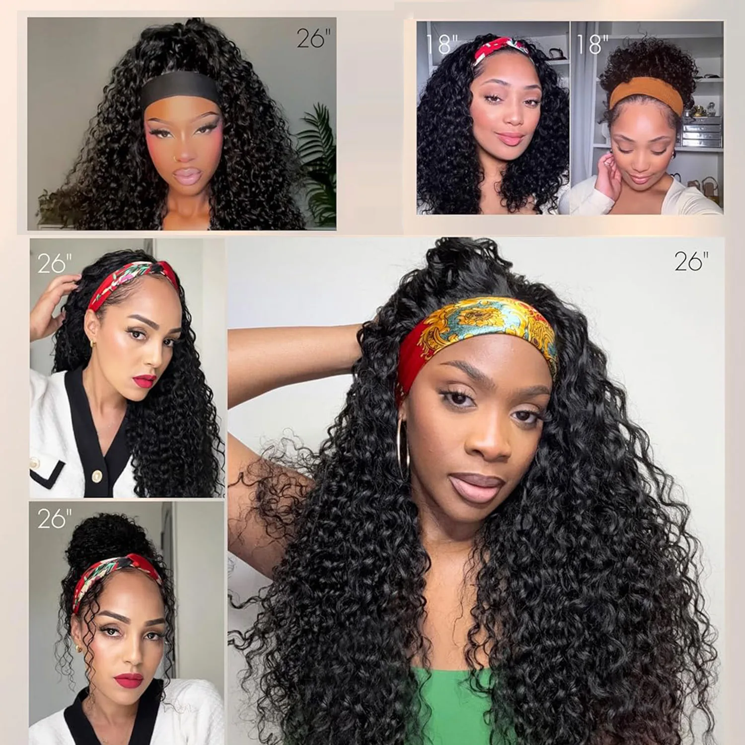 Peluca con diadema de cabello humano, peluca con ondas profundas, hecha a máquina, diadema rizada profunda, peluca Bob de 30 y 34 pulgadas, pelucas de cabello humano para mujeres