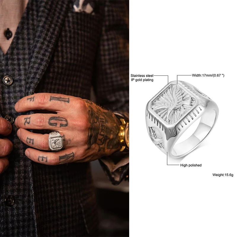 Men's Gold Plated Bald Eagle Signet Ring