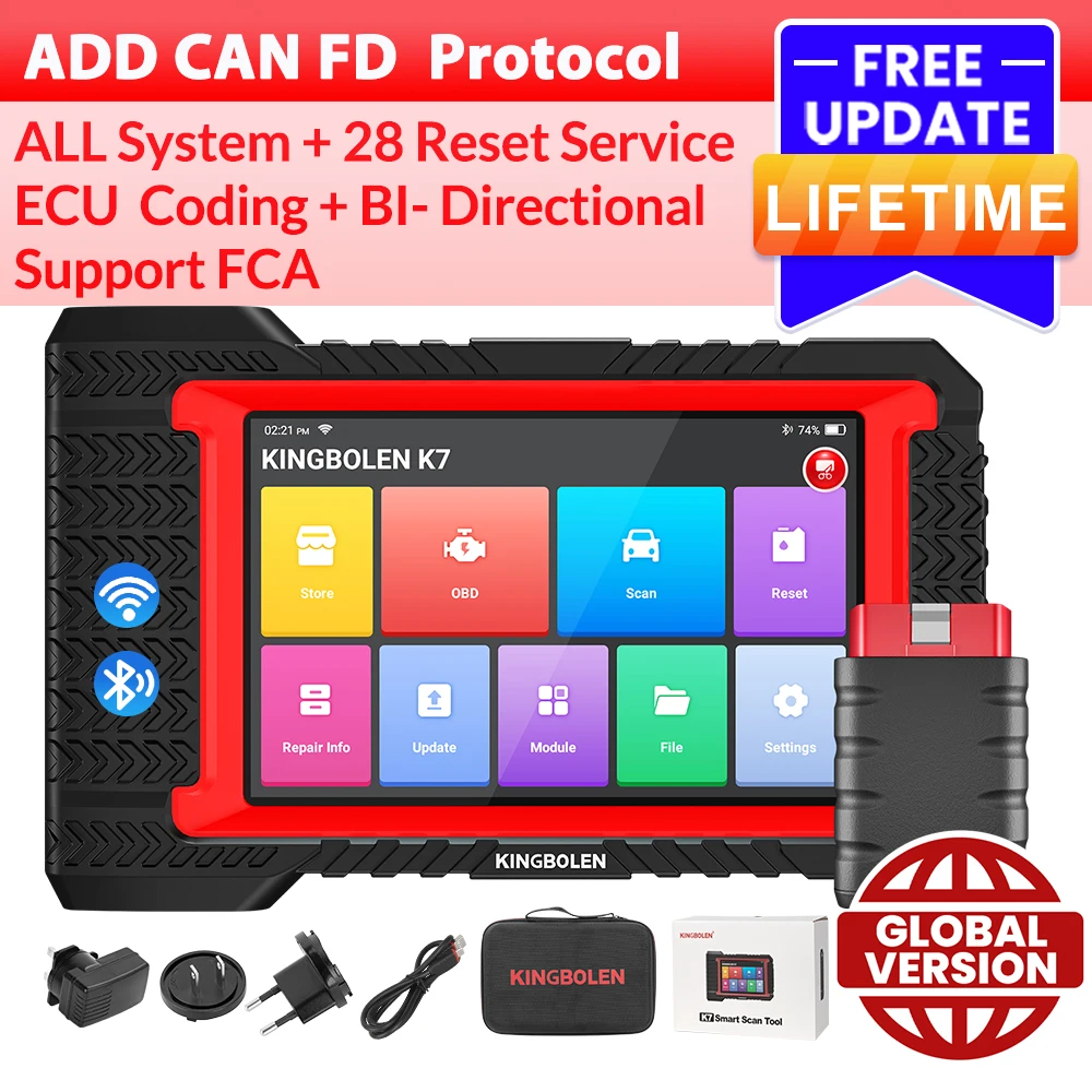 Levenslange gratis updates KINGBOLEN K7 CAN FD ALL systeemdiagnostische tool ECU codering actieve test AF reset 28 resets PK X431 CRP919E
