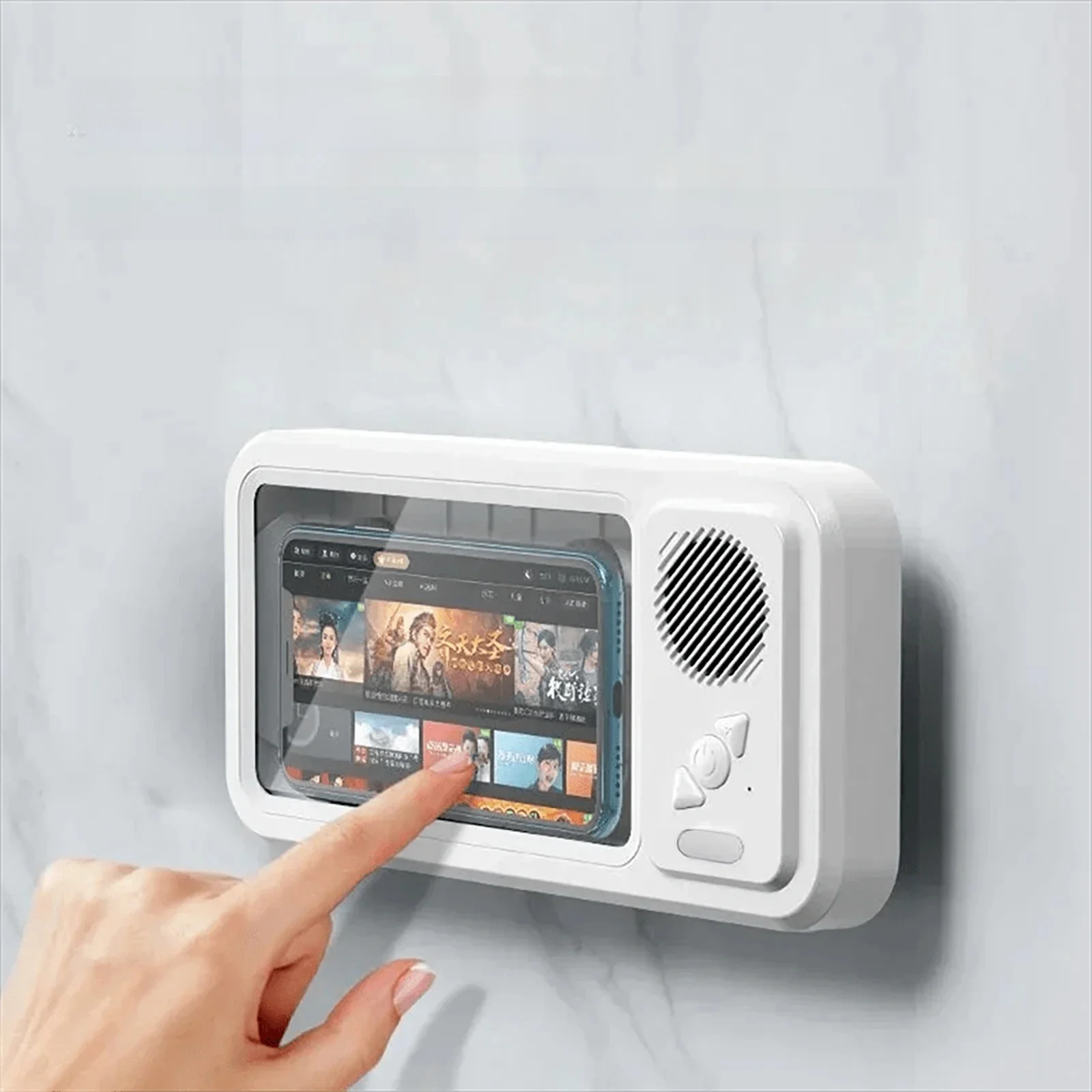 Support de téléphone de douche avec haut-parleur Bluetooth, étanche IPX4, Anti-buée, écran tactile, support mural pour douche, salle de bain
