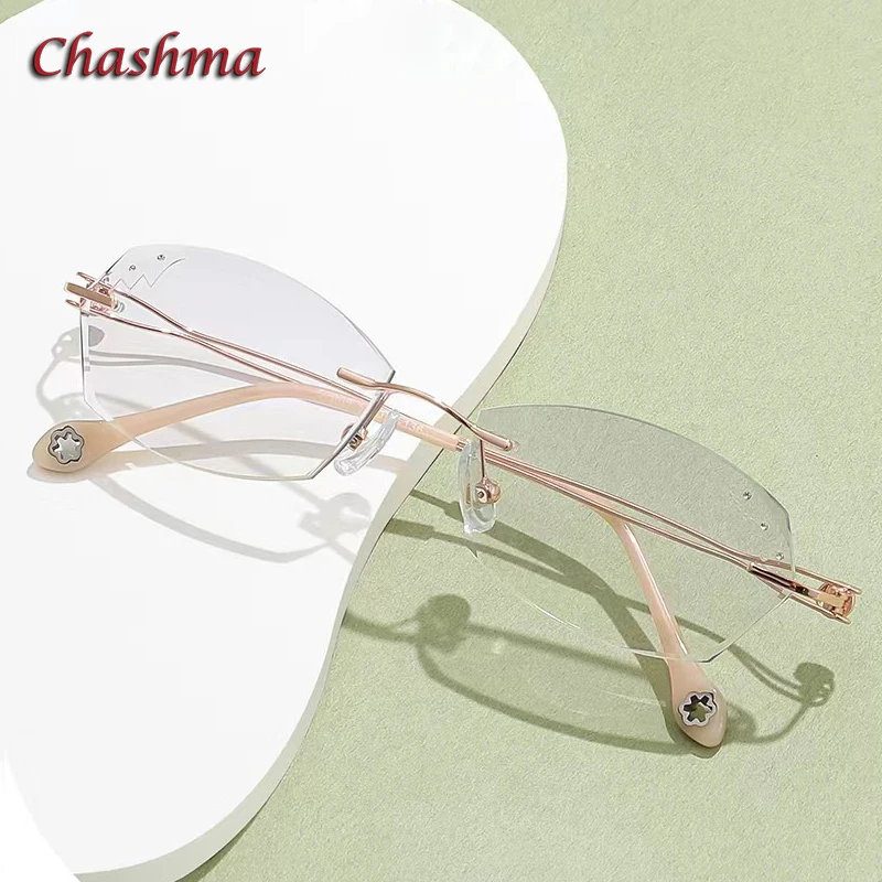 Chashma Women Luxury Glasses Frame Diamond Trim Rhinestone Optical Eyewear Rimless Light Spectacles Female Glass with Stones